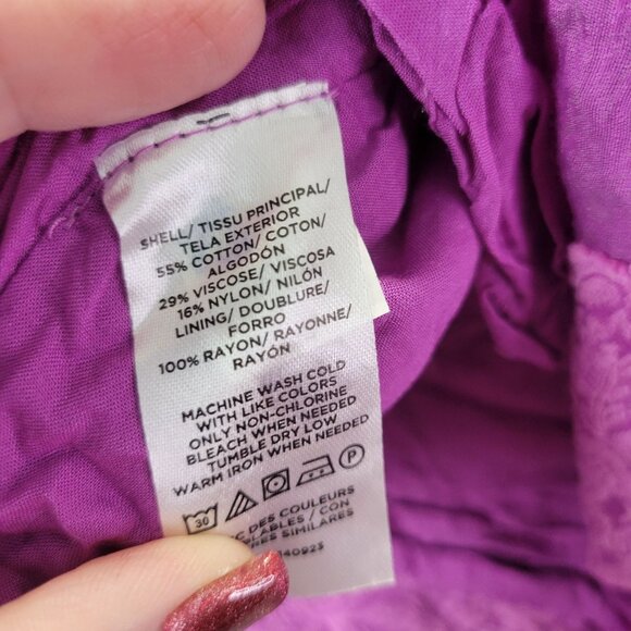 LOFT Womens M Purple Floral Jacquard Blouse Long Sleeve Keyhole Boho Romantic - Picture 8 of 10